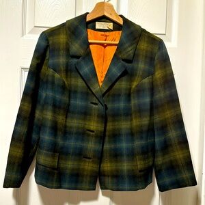 ** VINTAGE ** Pendleton Plaid Wool 3-button Blazer Jacket 1950s/1960s